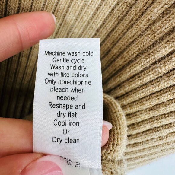 Athleta Chalet Tan Merino Wool Long Sleeve Ribbed V-Neck Stretchy Sweater Dress - Picture 10 of 10